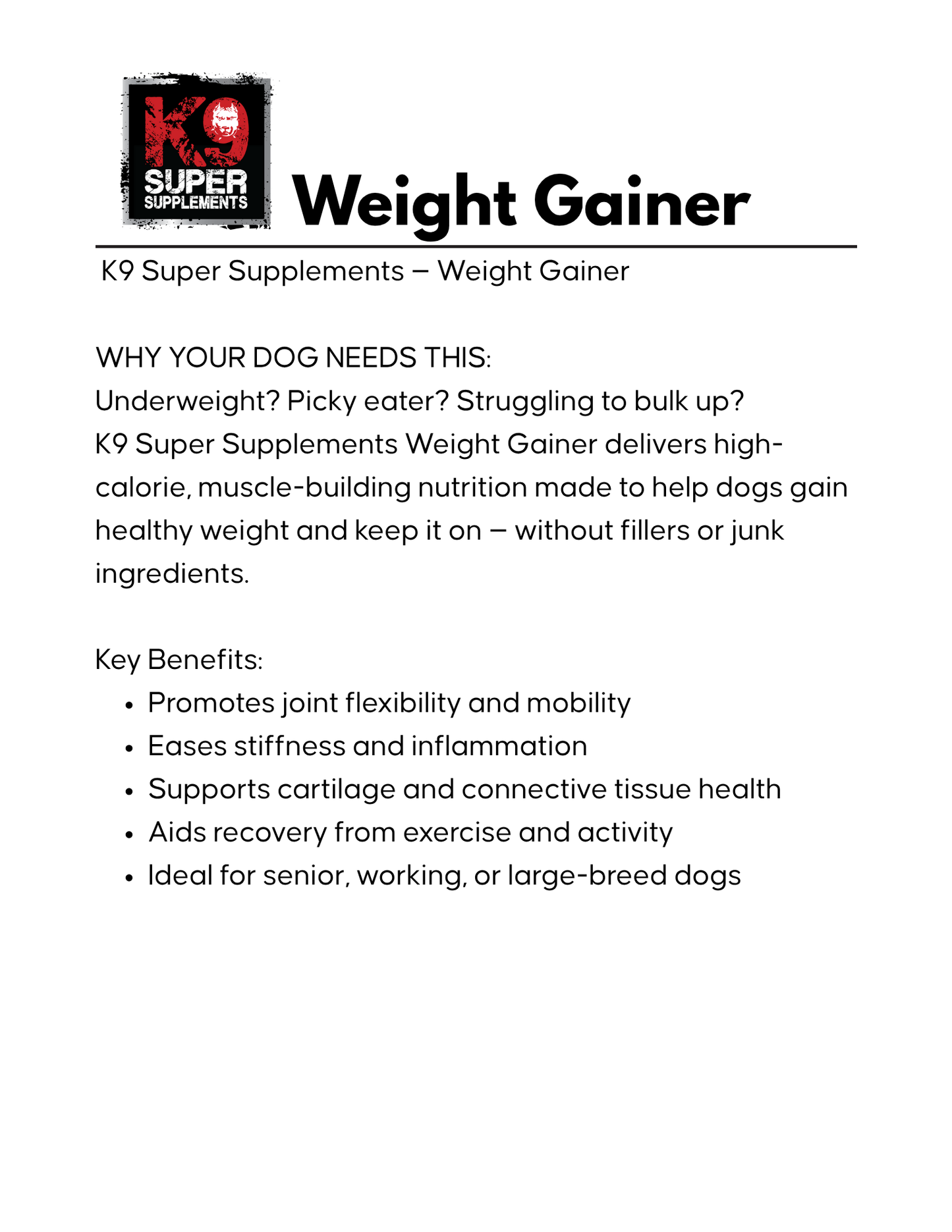 K9SS Weight Gainer - PRE ORDER NOW!!